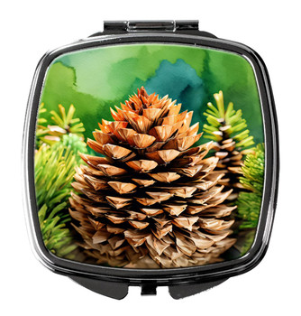 Maine White Pine Cone and Tassels in Watercolor Compact Decorative Travel Makeup Mirror DAC1664 product image at NuMercy