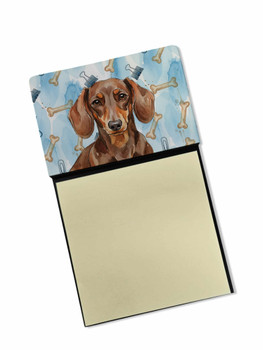 Chocolate and Tan Dachshund Coworker Watercolor Sticky Note Holder Refillable Dispenser product image at NuMercy