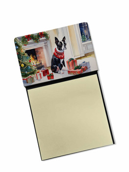 Boston Terrier Cozy Christmas Sticky Note Holder Refillable Dispenser product image at NuMercy