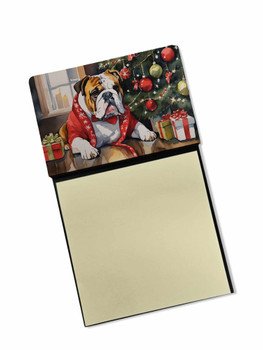 English Bulldog Cozy Christmas Sticky Note Holder Refillable Dispenser product image at NuMercy
