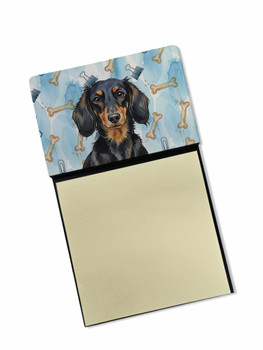 Longhaired Black and Tan Dachshund Coworker Watercolor Sticky Note Holder Refillable Dispenser product image at NuMercy