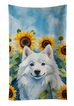 American Eskimo in Sunflowers Kitchen Towel Dish Cloths product image at NuMercy