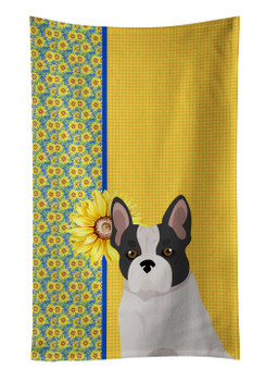 Summer Sunflowers Black and White French Bulldog Kitchen Towel Dish Cloths product image at NuMercy