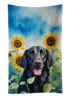 Flat-Coated Retriever in Sunflowers Kitchen Towel Dish Cloths product image at NuMercy