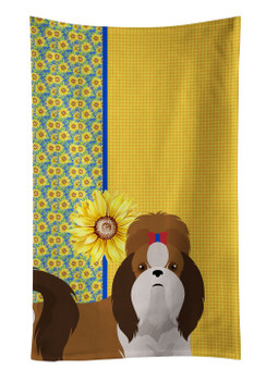 Summer Sunflowers Red and White Shih Tzu Kitchen Towel Dish Cloths product image at NuMercy