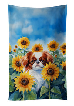 Japanese Chin in Sunflowers Kitchen Towel Dish Cloths DAC6104 product image at NuMercy