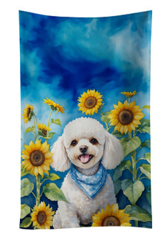 White Poodle in Sunflowers Kitchen Towel Dish Cloths DAC6141 product image at NuMercy