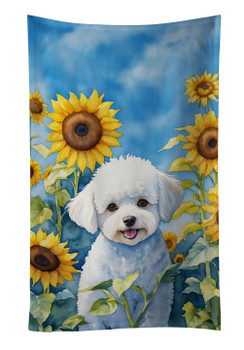Bichon Frise in Sunflowers Kitchen Towel Dish Cloths product image at NuMercy