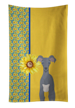 Summer Sunflowers Gray Italian Greyhound Kitchen Towel Dish Cloths product image at NuMercy
