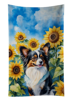 Papillon in Sunflowers Kitchen Towel Dish Cloths product image at NuMercy