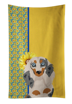 Summer Sunflowers Longhair Cream Dapple Dachshund Kitchen Towel Dish Cloths product image at NuMercy