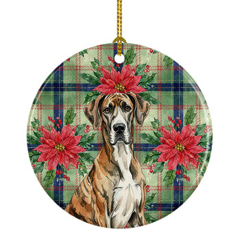 Brindle Great Dane Christmas Poinsettias Ceramic Christmas Ornament product image at NuMercy