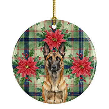 Belgian Malinois Christmas Poinsettias Ceramic Christmas Ornament product image at NuMercy