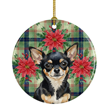 Black and Tan Chihuahua Christmas Poinsettias Ceramic Christmas Ornament product image at NuMercy