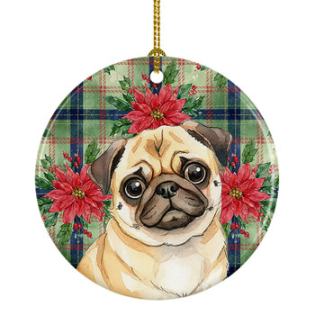 Fawn Pug Christmas Poinsettias Ceramic Christmas Ornament product image at NuMercy