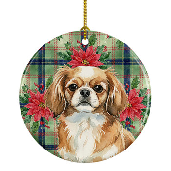 Tibetan Spaniel Christmas Poinsettias Ceramic Christmas Ornament product image at NuMercy