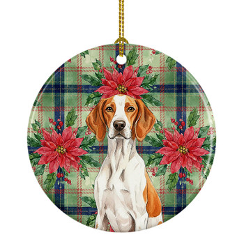 Orange and White Pointer Christmas Poinsettias Ceramic Christmas Ornament product image at NuMercy