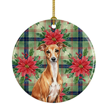 Red Italian Greyhound Christmas Poinsettias Ceramic Christmas Ornament product image at NuMercy