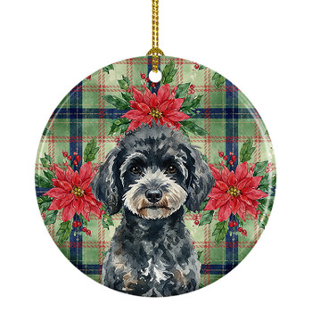 Miniature Black Poodle Christmas Poinsettias Ceramic Christmas Ornament product image at NuMercy