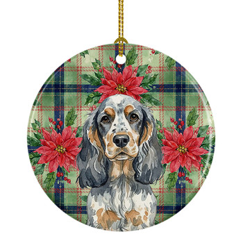 Blue Roan & Tan English Cocker Spaniel Christmas Poinsettias Ceramic Christmas Ornament product image at NuMercy