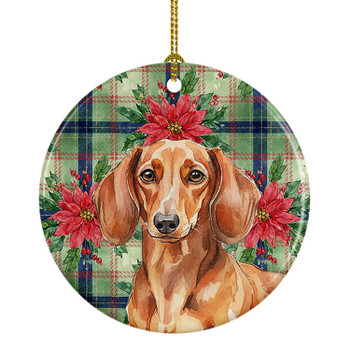 Red Brown Dachshund Christmas Poinsettias Ceramic Christmas Ornament product image at NuMercy