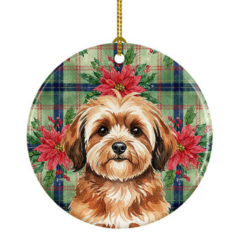 Sable Havanese Christmas Poinsettias Ceramic Christmas Ornament product image at NuMercy