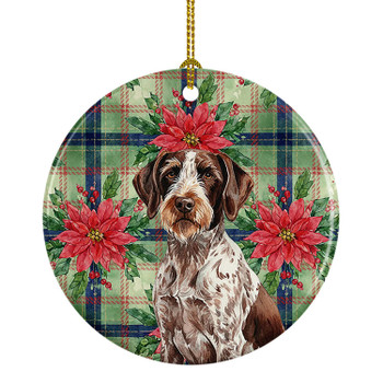 Roan German Wirehaired Pointer Christmas Poinsettias Ceramic Christmas Ornament product image at NuMercy