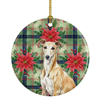 Fawn Greyhound Christmas Poinsettias Ceramic Christmas Ornament product image at NuMercy