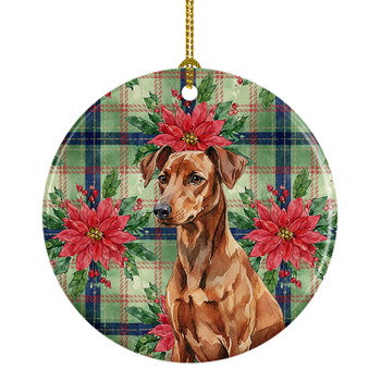 Red German Pinscher Christmas Poinsettias Ceramic Christmas Ornament product image at NuMercy