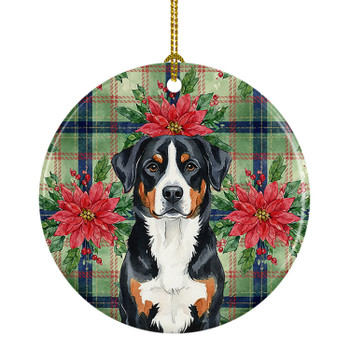 Greater Swiss Mountain Dog Christmas Poinsettias Ceramic Christmas Ornament product image at NuMercy