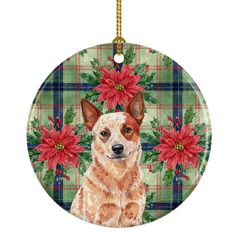 Red Heeler Australian Cattle Dog Christmas Poinsettias Ceramic Christmas Ornament product image at NuMercy
