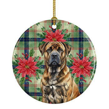 Brindle Boerboel Christmas Poinsettias Ceramic Christmas Ornament product image at NuMercy