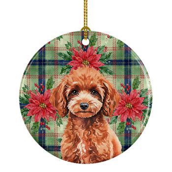 Miniature Red Poodle Christmas Poinsettias Ceramic Christmas Ornament product image at NuMercy