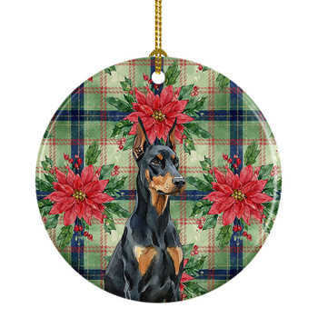 Doberman Pinscher Christmas Poinsettias Ceramic Christmas Ornament product image at NuMercy