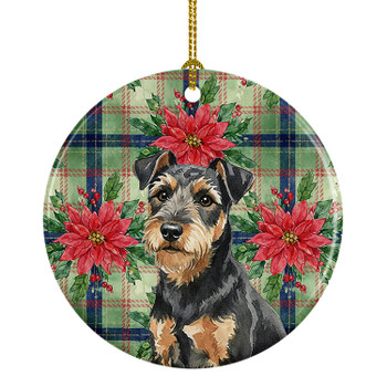 Black and Tan Lakeland Terrier Christmas Poinsettias Ceramic Christmas Ornament product image at NuMercy