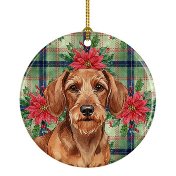 Wirehaired Red Dachshund Christmas Poinsettias Ceramic Christmas Ornament product image at NuMercy