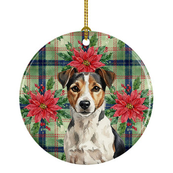 Tricolor Russell Terrier Christmas Poinsettias Ceramic Christmas Ornament product image at NuMercy