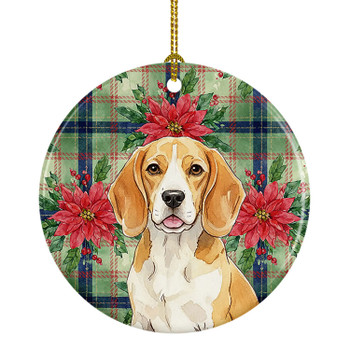 Lemon and White Beagle Christmas Poinsettias Ceramic Christmas Ornament product image at NuMercy