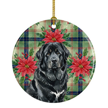 Black Tibetan Mastiff Christmas Poinsettias Ceramic Christmas Ornament product image at NuMercy