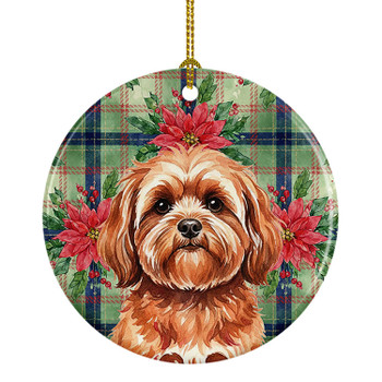 Red Lhasa Apso Christmas Poinsettias Ceramic Christmas Ornament product image at NuMercy