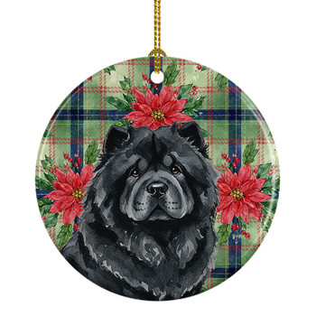 Black Chow Chow Christmas Poinsettias Ceramic Christmas Ornament product image at NuMercy