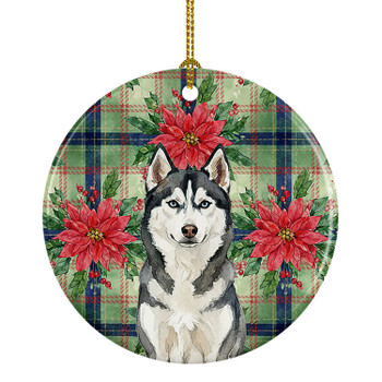 Siberian Husky Christmas Poinsettias Ceramic Christmas Ornament product image at NuMercy