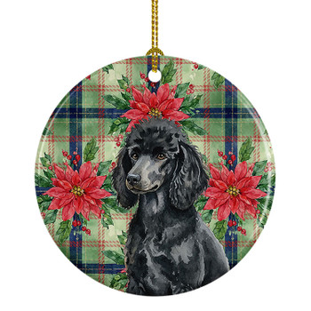 Standard Black Poodle Christmas Poinsettias Ceramic Christmas Ornament product image at NuMercy