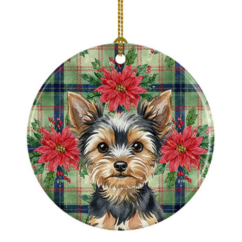 Black and Tan Yorkshire Terrier Christmas Poinsettias Ceramic Christmas Ornament product image at NuMercy
