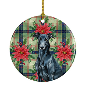 Black Greyhound Christmas Poinsettias Ceramic Christmas Ornament product image at NuMercy