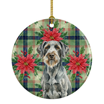 Steel Gray Wirehaired Pointing Griffon Christmas Poinsettias Ceramic Christmas Ornament product image at NuMercy