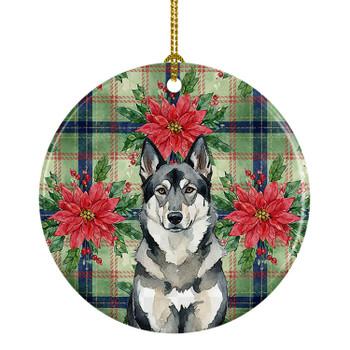 Norwegian Elkhound Christmas Poinsettias Ceramic Christmas Ornament product image at NuMercy