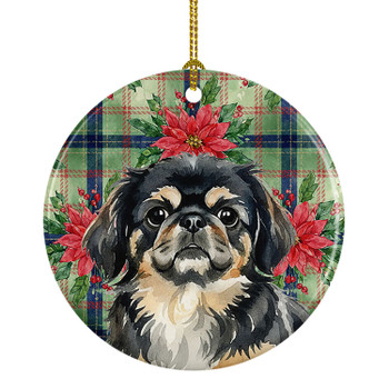 Black and Tan Pekingese Christmas Poinsettias Ceramic Christmas Ornament product image at NuMercy