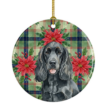 Black Cocker Spaniel Christmas Poinsettias Ceramic Christmas Ornament product image at NuMercy