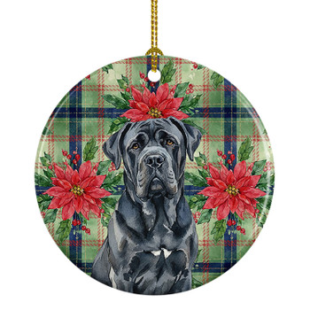 Black Neapolitan Mastiff Christmas Poinsettias Ceramic Christmas Ornament product image at NuMercy